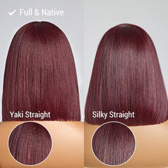 Put On and Go Reddish Purple / Ash Blonde Highlight / Brown Highlight / Natural Black Layered Cut Yaki Straight Minimalist Lace Bob Wig