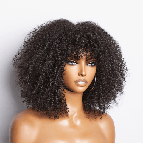 Breathable Cap Ready to Go Bouncy Jerry Curl Glueless Minimalist Lace Curly Wig with Bangs