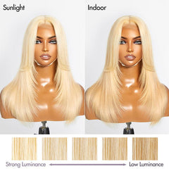 Limited Design | 613 Blonde Curtain Bangs Layered Cut Glueless 5x5 Closure HD Lace Wig