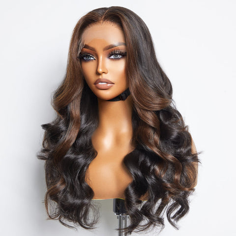 Classic and Chic Brown Highlights Loose Body Wave Glueless 5x5 Closure Lace Human Hair Wig