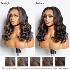 Classic and Chic Brown Highlights Loose Body Wave Glueless 5x5 Closure Lace Human Hair Wig