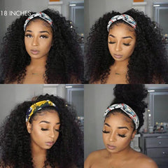 Throw On & Go Natural Black / Blonde Highlight Deep Wave No Lace Glueless Long Headband Wig (Get Free Trendy Headbands)