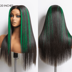 Limited Design | Green Highlight Silky Straight Glueless 5x5 Closure Lace Wig | Large & Small Cap Size