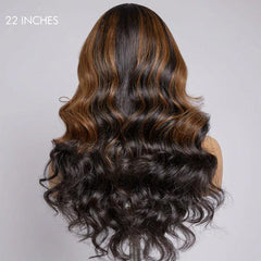 Brown Mix Black / Natural Black C Part Glueless Loose Wave 5x5 Closure Wig with Bangs 100% Human Hair