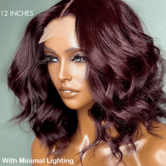 Dark Plum 99J Hair Color Wig Loose Wave Minimalist HD Lace Glueless Mid Part Short Wig 100% Human Hair