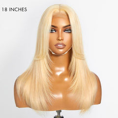 Limited Design | 613 Blonde Curtain Bangs Layered Cut Glueless 5x5 Closure HD Lace Wig