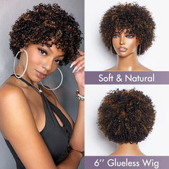 Ready to Go Blonde Highlights Afro Curls Light Weight Glueless Short Wig