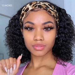 Deep Wave Glueless Curly Bob Wig Headband Wig 100% Human Hair (Get Free Trendy Headbands)