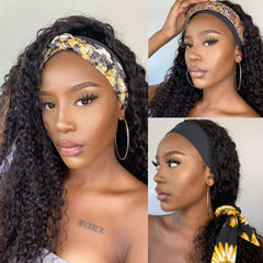 Throw On & Go Natural Black / Blonde Highlight Deep Wave No Lace Glueless Long Headband Wig (Get Free Trendy Headbands)