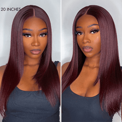 Graceful 99J Burgundy Layered Cut Straight / Body Wave Glueless 5x5 Closure Lace Long Wig 100% Human Hair