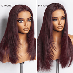 Graceful 99J Burgundy Layered Cut Straight / Body Wave Glueless 5x5 Closure Lace Long Wig 100% Human Hair