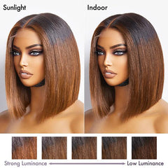 Limited Design | Ombre Highlight Silky Blunt Cut Glueless 5x5 Closure HD Lace Bob Wig Pre-Cut Lace | Large & Small Cap Size