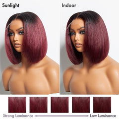 Limited Design | Ombre Dark Red Silky Layered Cut Glueless 5x5 Closure HD Lace Short Bob Wig