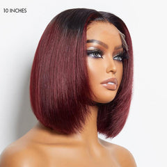 Limited Design | Ombre Dark Red Silky Layered Cut Glueless 5x5 Closure HD Lace Short Bob Wig