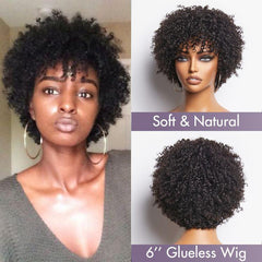 Dark Red / Blonde Highlights / Natural Black Afro Curls Glueless Ready to Go Wig Beginner Friendly