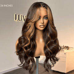 Breathable Cap Blonde Highlight Loose Wave Glueless 5x5 Closure HD Lace Wig with Curtain Bangs