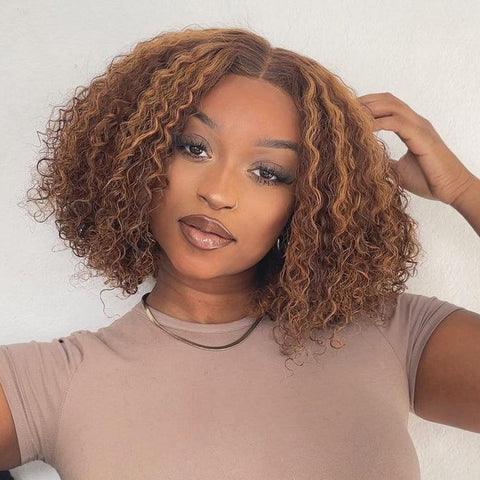 Luvme Hair Mix Color Brown Curly Bob Wig Glueless 13x4 Lace Front Short Wig 100% Human Hair