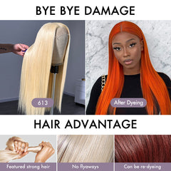 PreMax Wigs | Easily Redyed 613 Silky Straight 5x5 Closure HD Lace Glueless Mid Part Long Wig Pre-cut & Plucked & Bleached