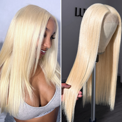 PreMax Wigs | Easily Redyed 613 Silky Straight 5x5 Closure HD Lace Glueless Mid Part Long Wig Pre-cut & Plucked & Bleached