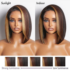 Limited Design | Brown Blonde Combo Highlight Straight Glueless 5x5 Closure HD Lace Bob Wig | Large & Small Cap Size