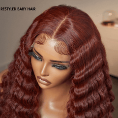 Retro Trends Dark Reddish Brown Ocean Wave Glueless 5x5 Closure Lace Long Wig