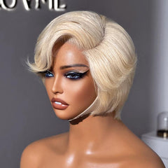 613 Blonde Pixie Cut Wig Glueless Minimalist HD Lace C Part Short Wig 100% Human Hair Pre-Cut Lace