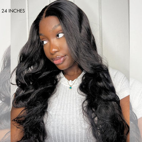 Jet Black Loose Body Wave Glueless 5x5 Closure Lace Wig 100% Human Hair