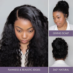 Water Wave 360 Lace / Full Lace Long Wig 100% Human Hair Pre-bleached & Pre-plucked & Pre-Cut Lace