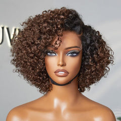 Ombre Brown Fluffy Kinky Curl Glueless Minimalist HD Lace Wig Ready to Go