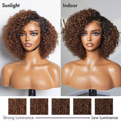 Ombre Brown Fluffy Kinky Curl Glueless Minimalist HD Lace Wig Ready to Go