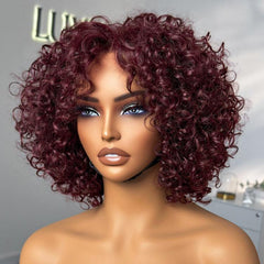 Trendy Burgundy Curly Bob Glueless Minimalist HD Lace T Part 99J Hair Color Wig 100% Human Hair