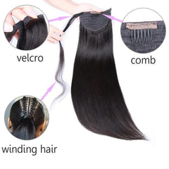 Straight Virgin Human Hair Sleek Ponytail Extension Easy to Wear | Upgraded 2.0 (Get Free Trendy Scrunchies)