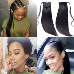 Straight Virgin Human Hair Sleek Ponytail Extension Easy to Wear | Upgraded 2.0 (Get Free Trendy Scrunchies)