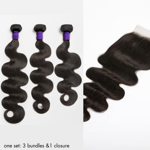 Upgraded Brazilian Hair | 3 Bundles with 5x5 HD Lace Closure Virgin Hair (Straight / Body Wave)