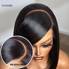 Swoop Bangs Breathable Cap Deep Left C Part Silky Straight Glueless 5x5 Closure Lace Wig