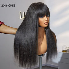 Breathable Cap Yaki Straight Ultra Natural Minimalist Lace Long Wig with Bangs