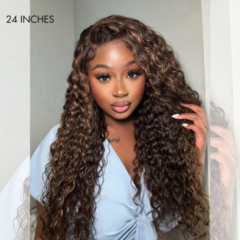 Luvme Hair PartingMax Glueless Wig Chestnut Brown Highlights Funmi 7x6 Closure HD Lace Long Curly Wig Breathable Cap