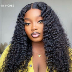 Deep Wave 4x4 Closure Lace Glueless Mid Part Long Curly Wig 100% Human Hair