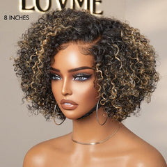 1 SEC INSTALL WIG | Honey Blonde Highlight / Natural Black Kinky Curly Glueless Minimalist HD Lace Classic Short Wig Pre-Cut Lace