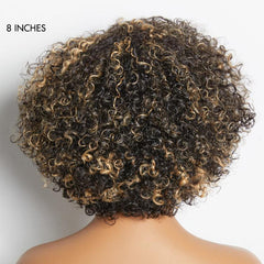 1 SEC INSTALL WIG | Honey Blonde Highlight / Natural Black Kinky Curly Glueless Minimalist HD Lace Classic Short Wig Pre-Cut Lace