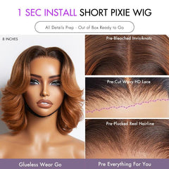 1 SEC INSTALL WIG | Elegant Boss Vibe Short Pixie Cut Ombre Ginger Glueless Minimalist HD Lace Wig Ready to Go