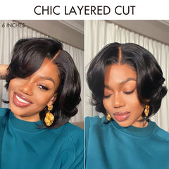 1 SEC INSTALL WIG | Elegant Boss Vibe Short Pixie Cut Natural Black / Ombre Brown Glueless Minimalist HD Lace Wig Pre Cut Lace