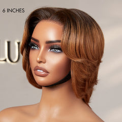 1 SEC INSTALL WIG | Elegant Boss Vibe Short Pixie Cut Natural Black / Ombre Brown Glueless Minimalist HD Lace Wig Pre Cut Lace