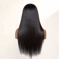 PreMax Wigs | 200% Density Natural Black Left Side Braids Straight 13x4 Frontal HD Lace Long Wig