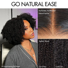 Go Natural Ease | Breathable Cap Natural Bouncy Fluffy Jerry Curl Glueless 5x5 Closure Lace Wig Ready to Go