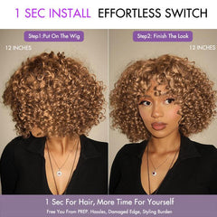 Lightweight Sun-kissed Vibe Golden Blonde Short Cut Water Wave Glueless Minimalist Lace Curly Wig with Bangs