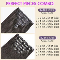 Soft Body Wave Seamless Clip in Human Hair Extensions Hair Pieces 135g 9pcs / 7pcs with Free Gift