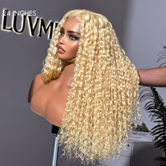 Golden Blonde 613 Water Wave Glueless 5x5 Closure Invisible HD Lace Long Blonde Curly Wig 100% Human Hair