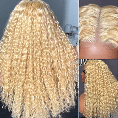 Golden Blonde 613 Water Wave Glueless 5x5 Closure Invisible HD Lace Long Blonde Curly Wig 100% Human Hair