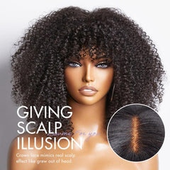 Breathable Cap Ready to Go Bouncy Jerry Curl Glueless Minimalist Lace Curly Wig with Bangs